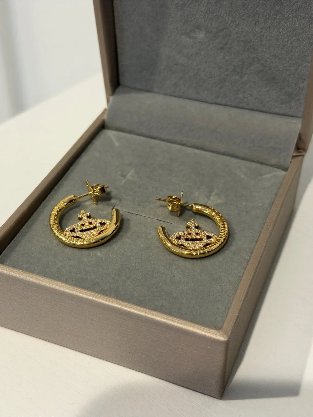 Vivienne WGold Crown Hoop Earrings by